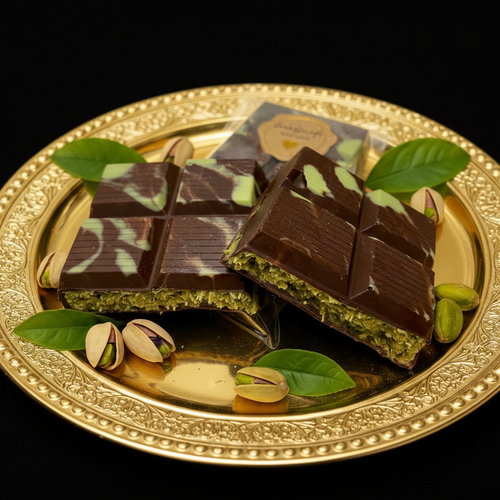 Matcha Dubai Chocolate on Gold Plate